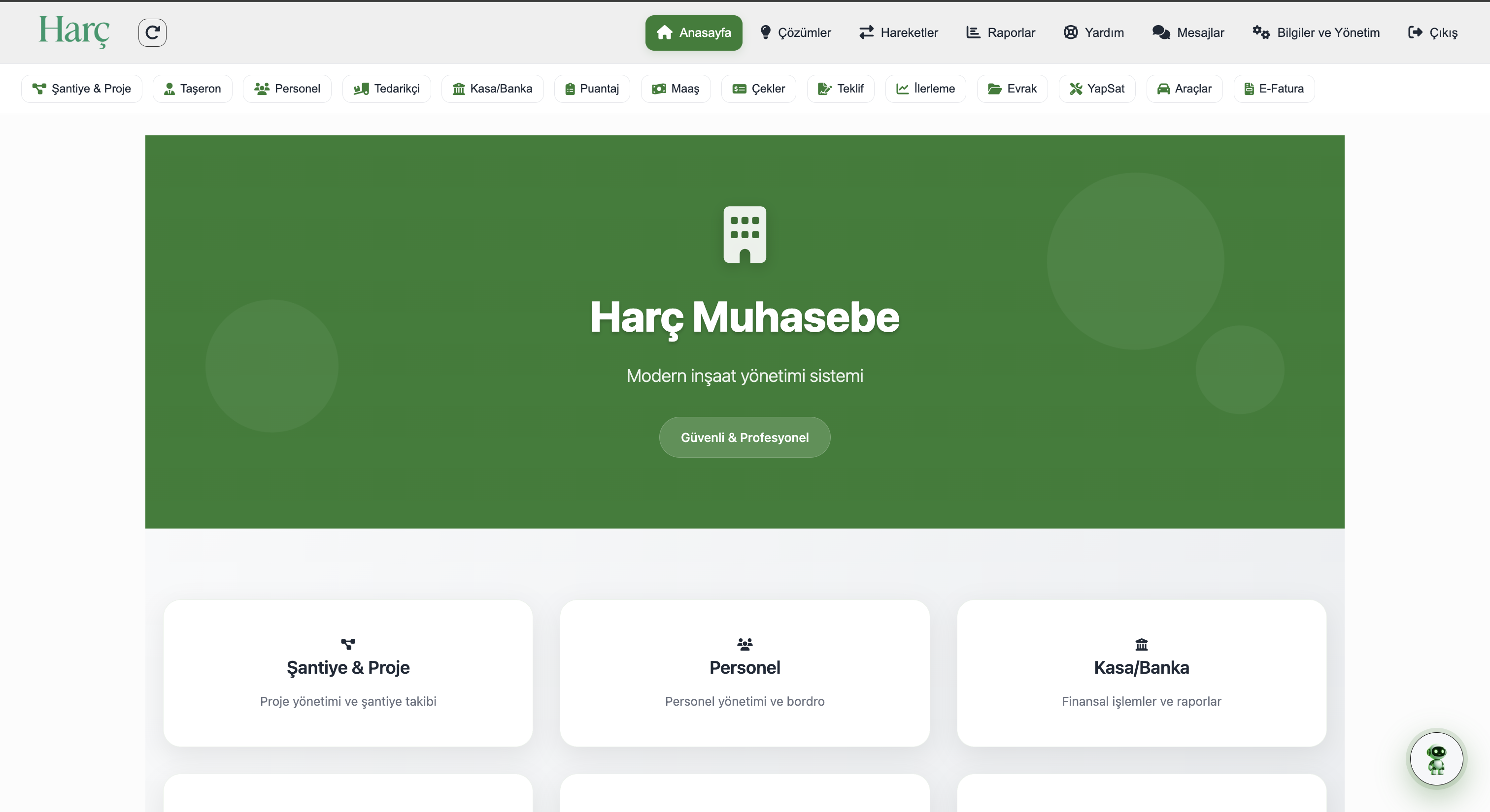 Harç Ana Panel Dashboard - İnşaat Projeleri Genel Bakış ve KPI Takibi