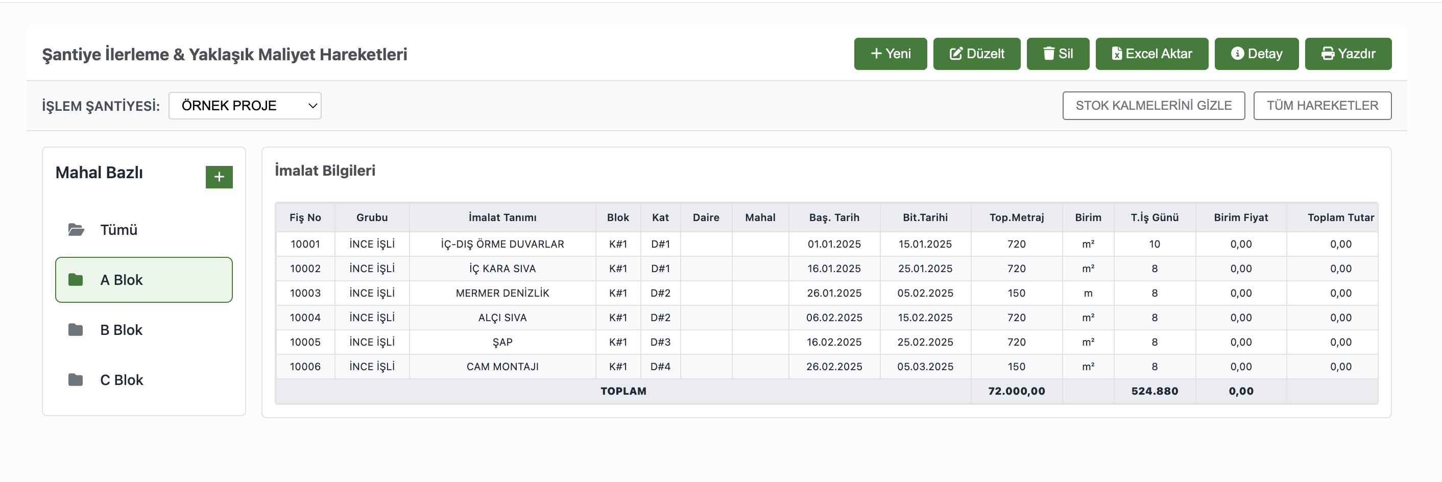 Şantiye İlerleme Takibi - İnşaat Proje İlerleme ve Fiziki Gerçekleşme