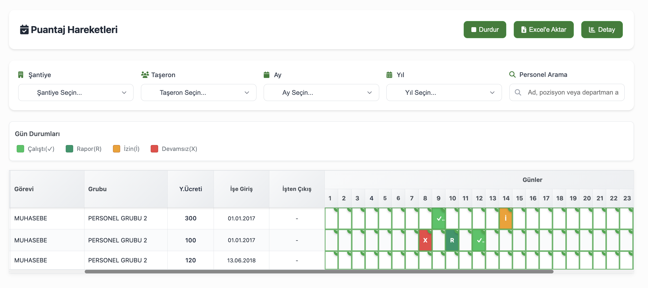 Personel Puantaj Sistemi - Çalışan Takibi ve Mesai Yönetimi
